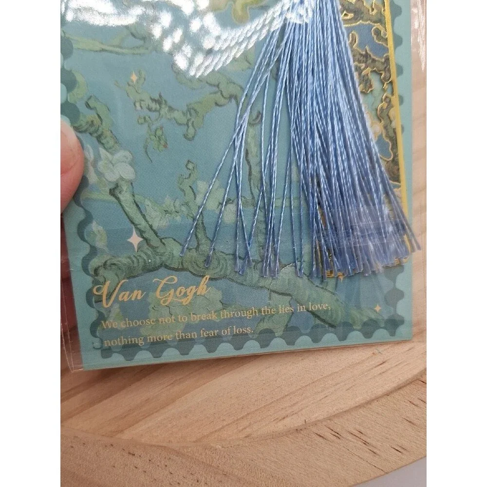 Van Gogh Almond Blossom Gold Bookmark with Blue Tassel